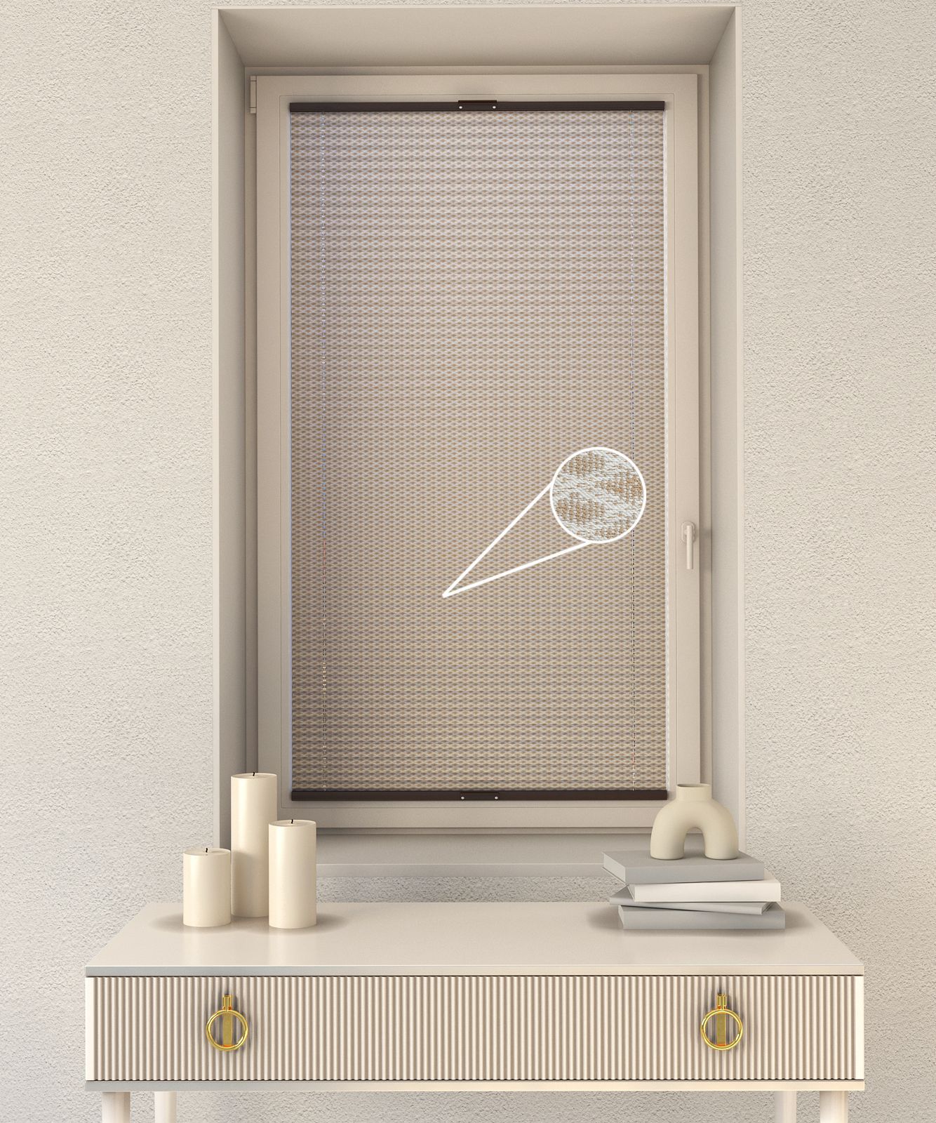 Outlet - Plise Perde Desenli - Krem Desenli