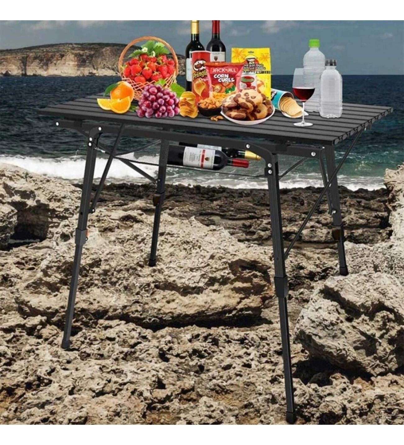 Elite Alüminyum Teleskopik Ayaklı Kamp Piknik Masası-Siyah