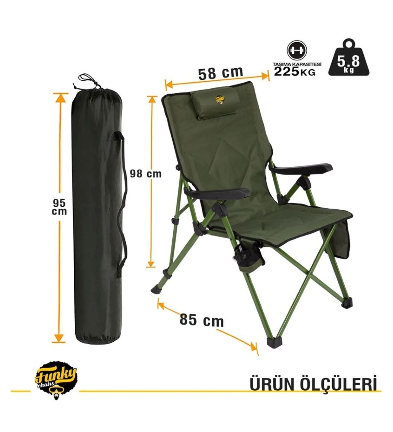 Comfort 3 Kademeli Katlanabilir Kamp Sandalyesi-Haki