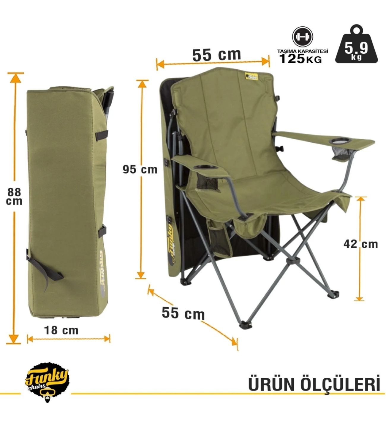 Tenteli Gölgelikli Kamp Sandalyesi Haki