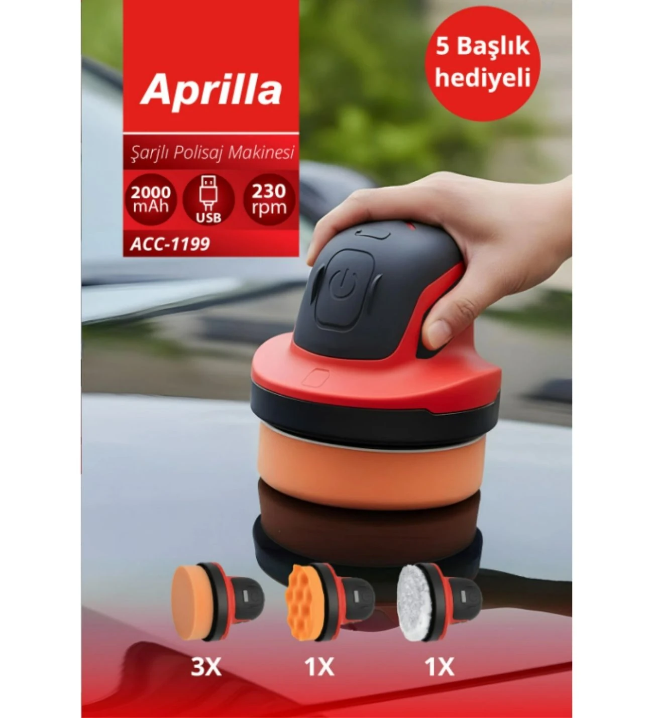 ACC-1199 Şarjlı Polisaj Makinesi+Pasta Cila+Sünger Hediyeli