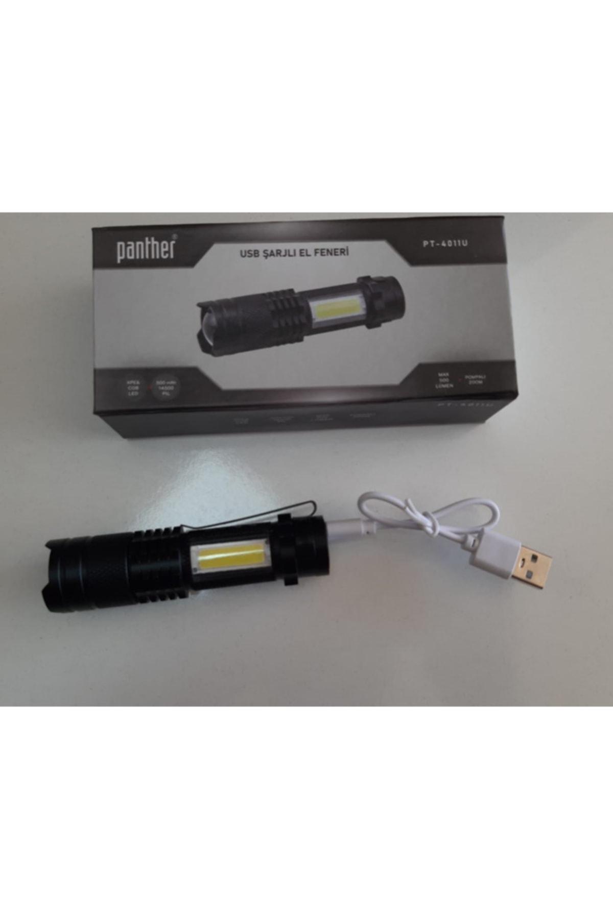 T6 Led Kancalı Zoomlu Işıldaklı Mini Usb Şarjlı Led El Feneri