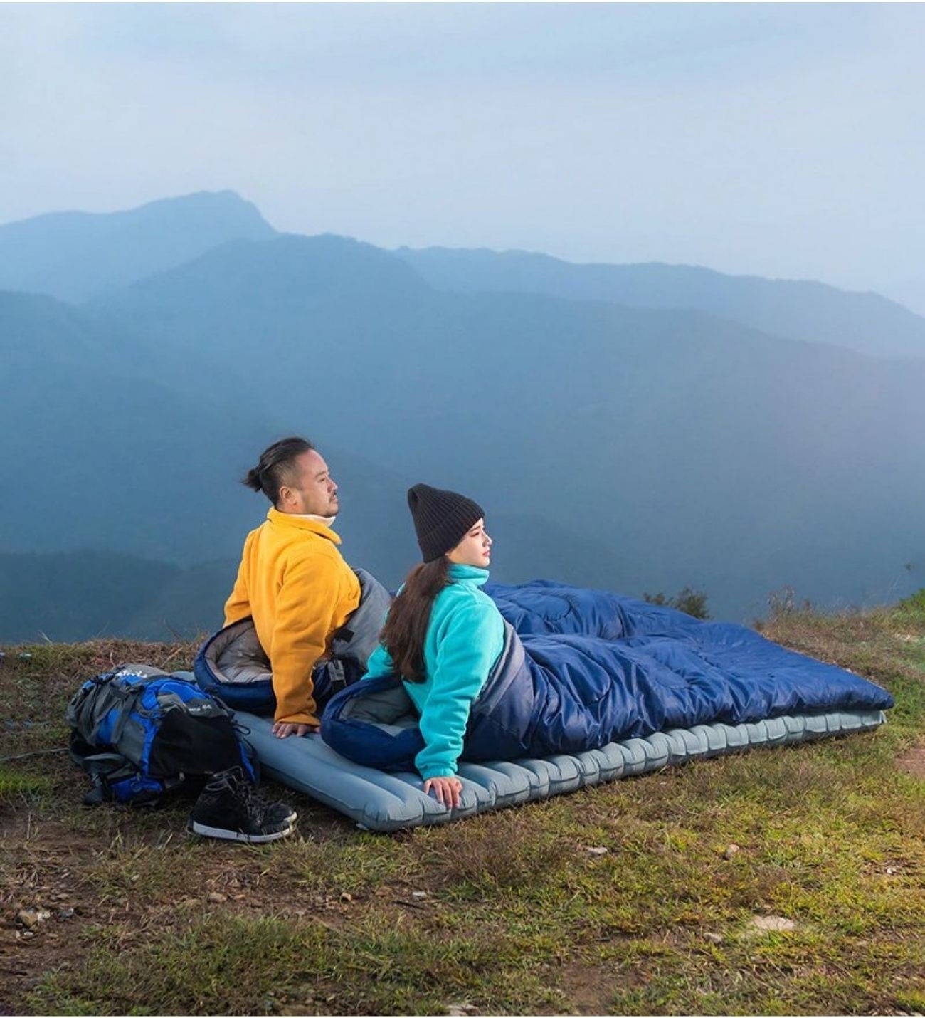 Camper Pro SQ Birleştirilebilir 2 Kişilik Uyku Tulumu Mavi