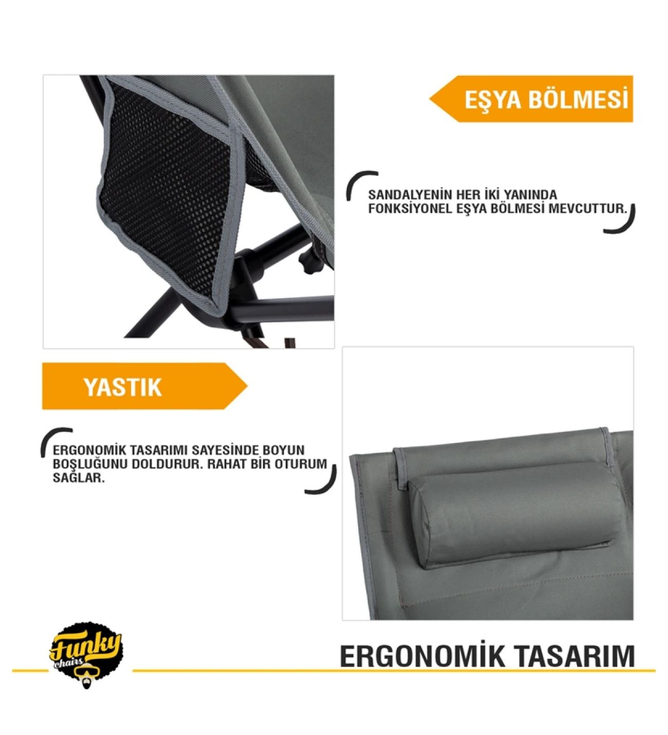 Funky Chairs Sky Ultralight Katlanabilir Kamp Sandalyesi - Gri Renk