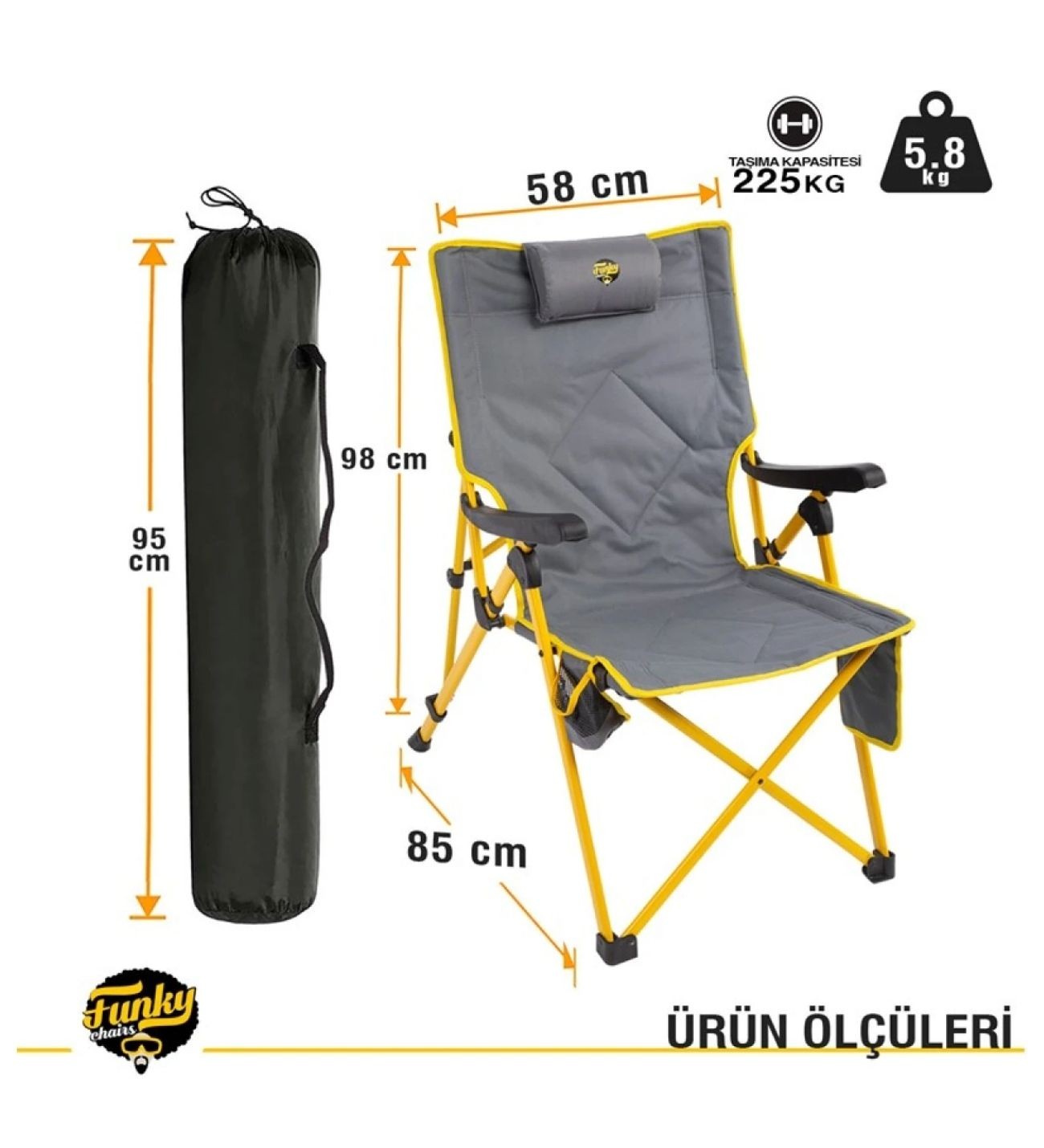 Comfort 3 Kademeli Katlanabilir Kamp Sandalyesi-Sarı