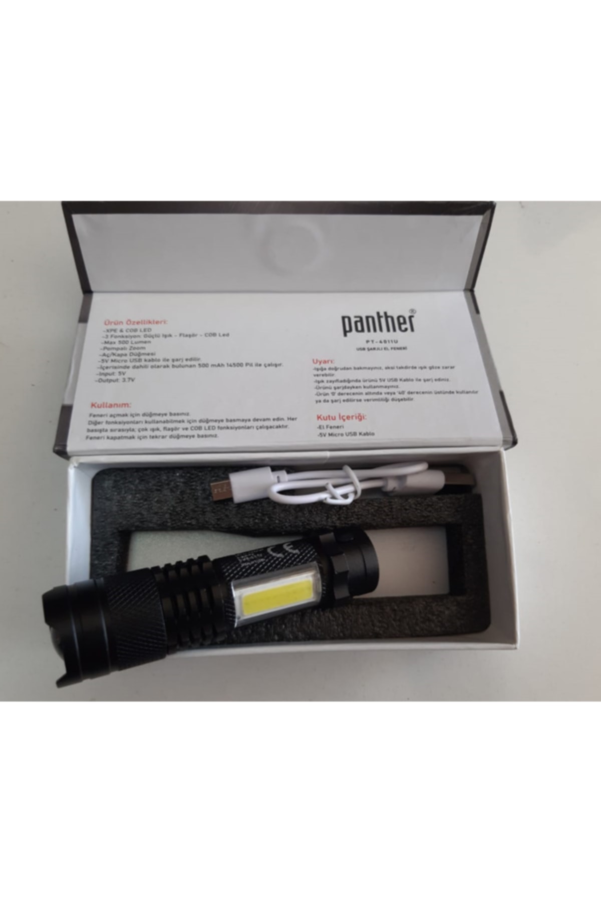 T6 Led Kancalı Zoomlu Işıldaklı Mini Usb Şarjlı Led El Feneri