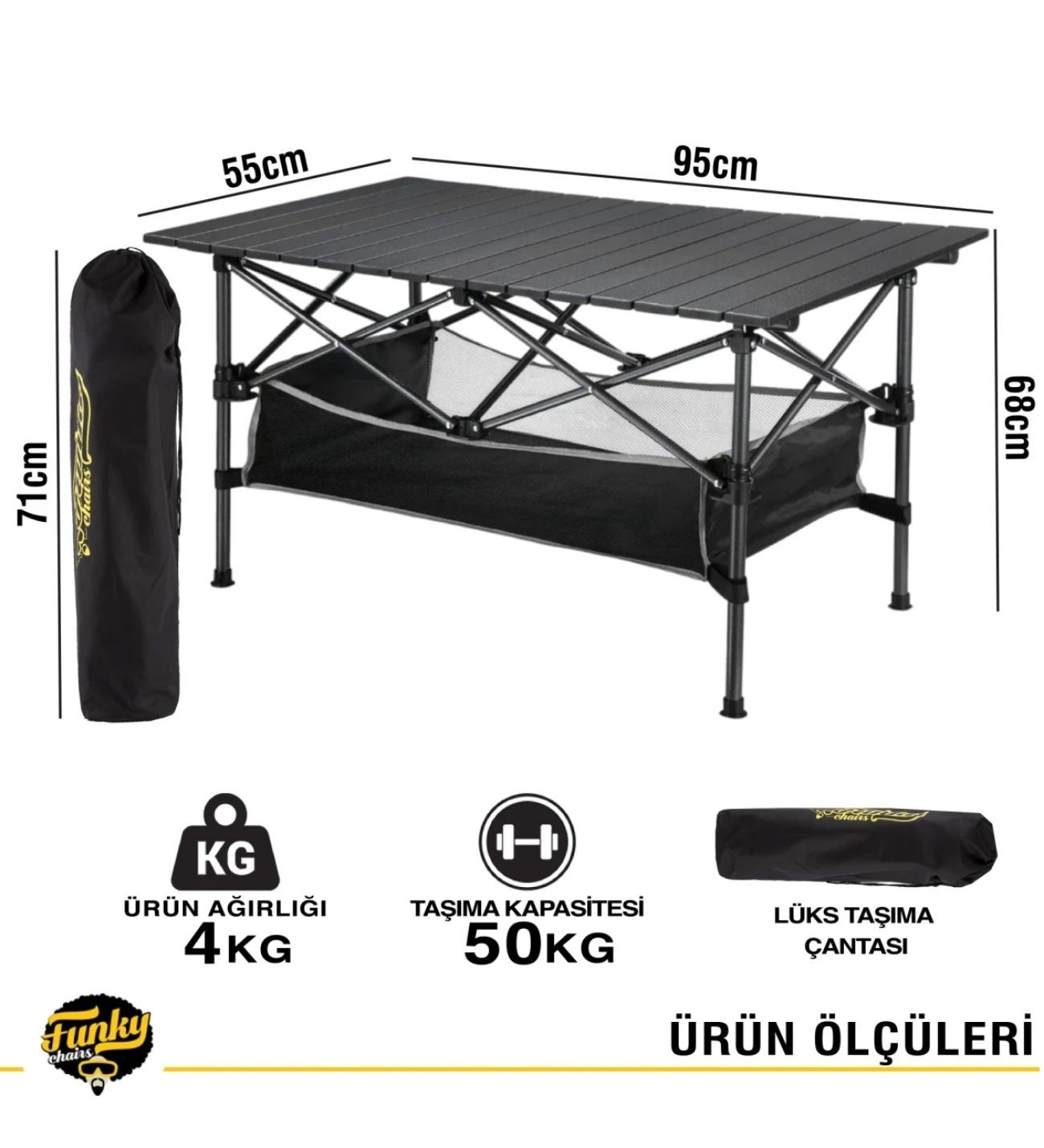 Family Large Katlanabilir Alüminyum Kamp Masası Siyah+4 Adet Tabure