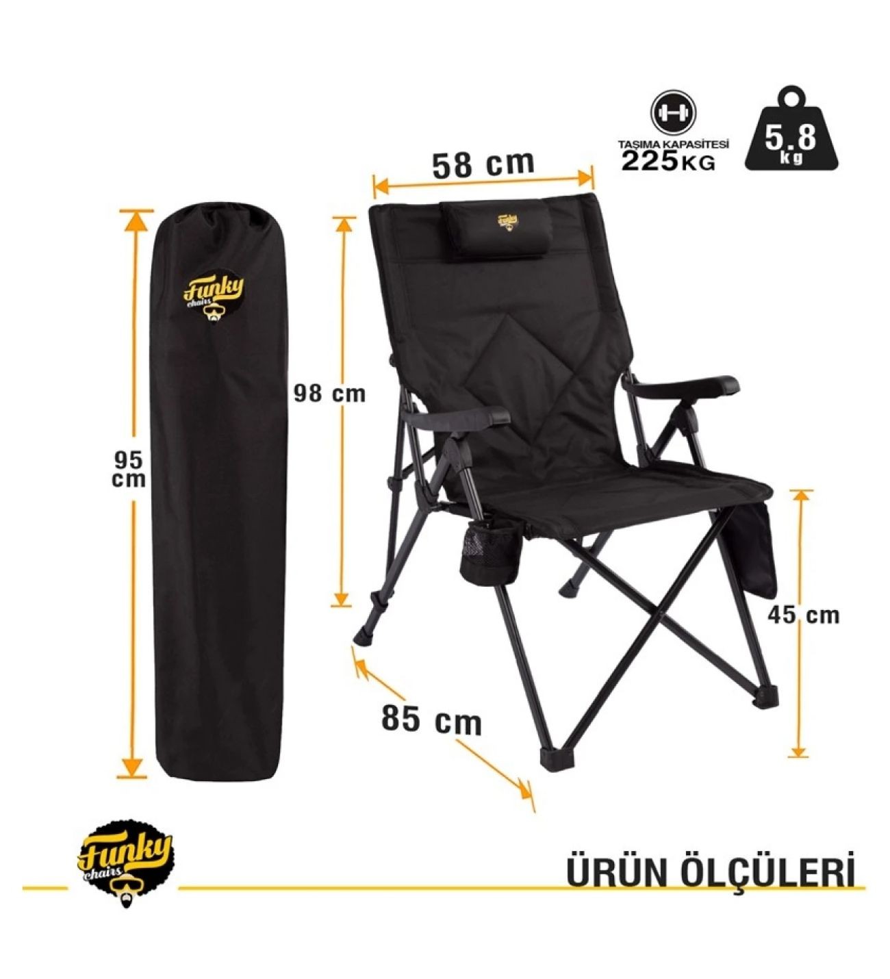 Comfort 3 Kademeli Katlanabilir Kamp Sandalyesi-Siyah