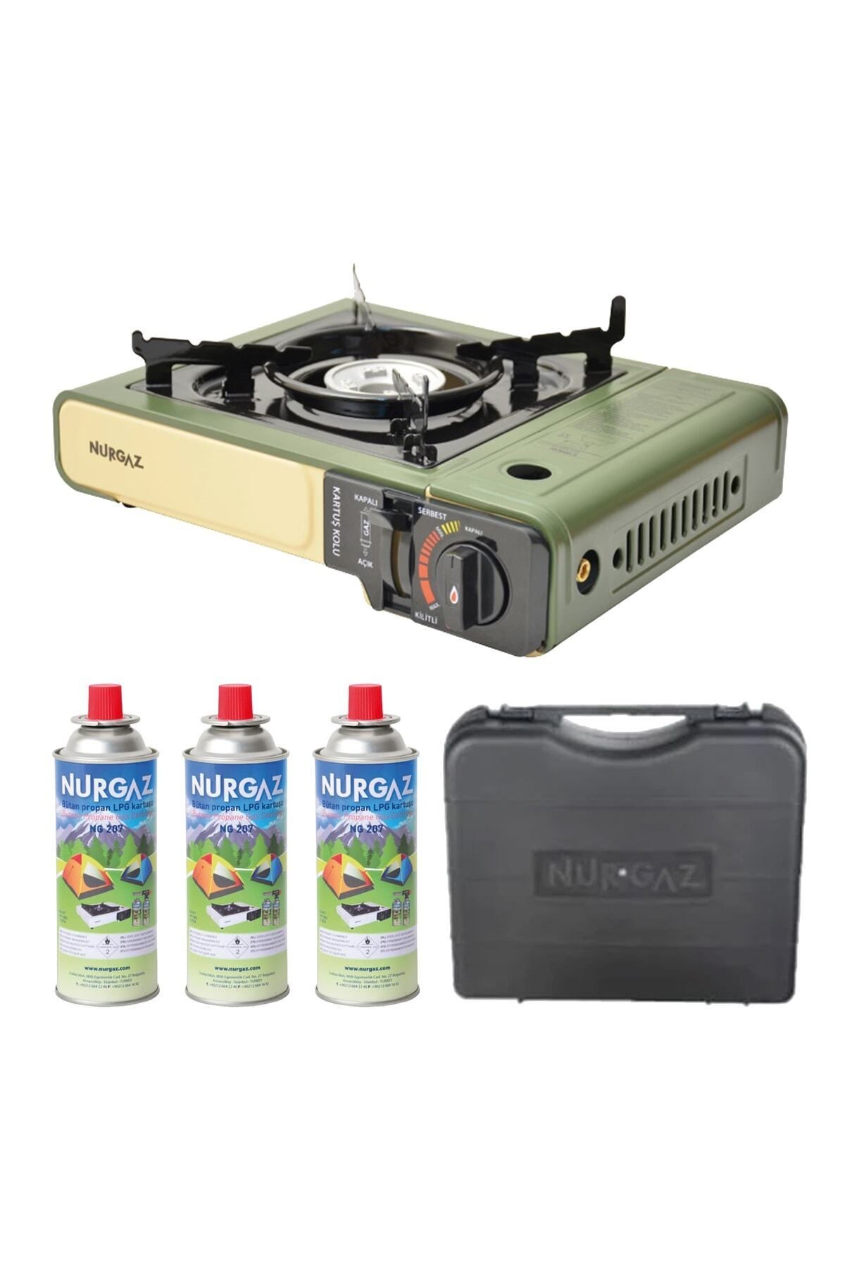 Tekli Portatif Ocak Tüp Haki+3 Adet 220 Gr Kartuş Set
