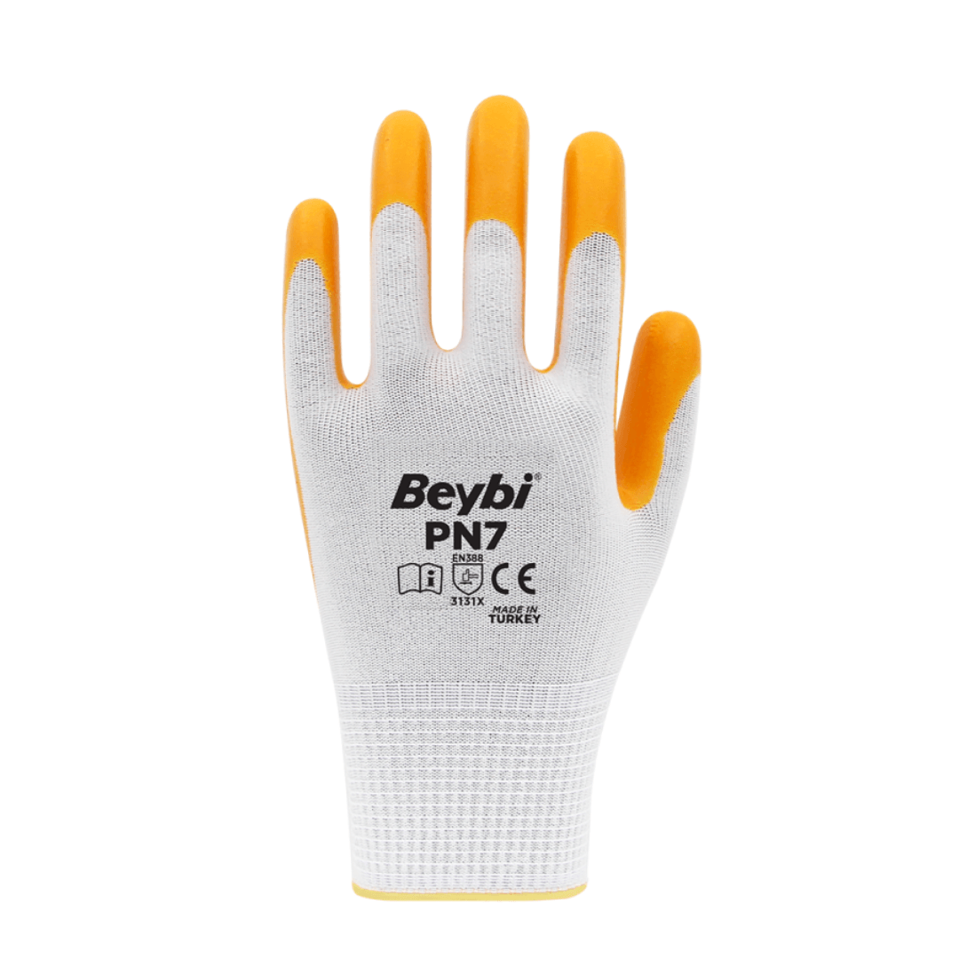Pn7 No:9 Polyester Astarlı Nitril Eldiven Sarı 12 Çift