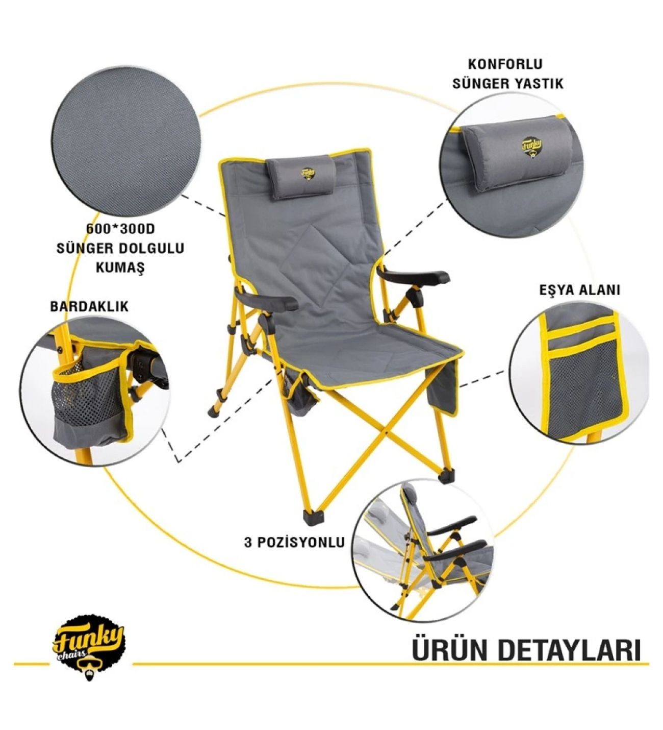 Comfort 3 Kademeli Katlanabilir Kamp Sandalyesi-Sarı