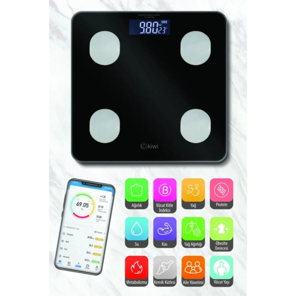 KBS-1085 Dijital Baskül Yağ Su Kas Vücut Kitle Endeksi Kilo Ölçer Tartı