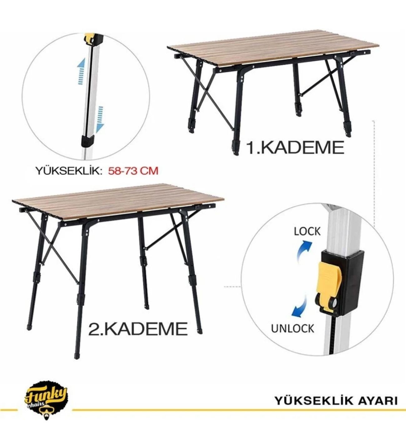 Elite Alüminyum Teleskopik Ayaklı Kamp Piknik Masası-Ahşap Desen