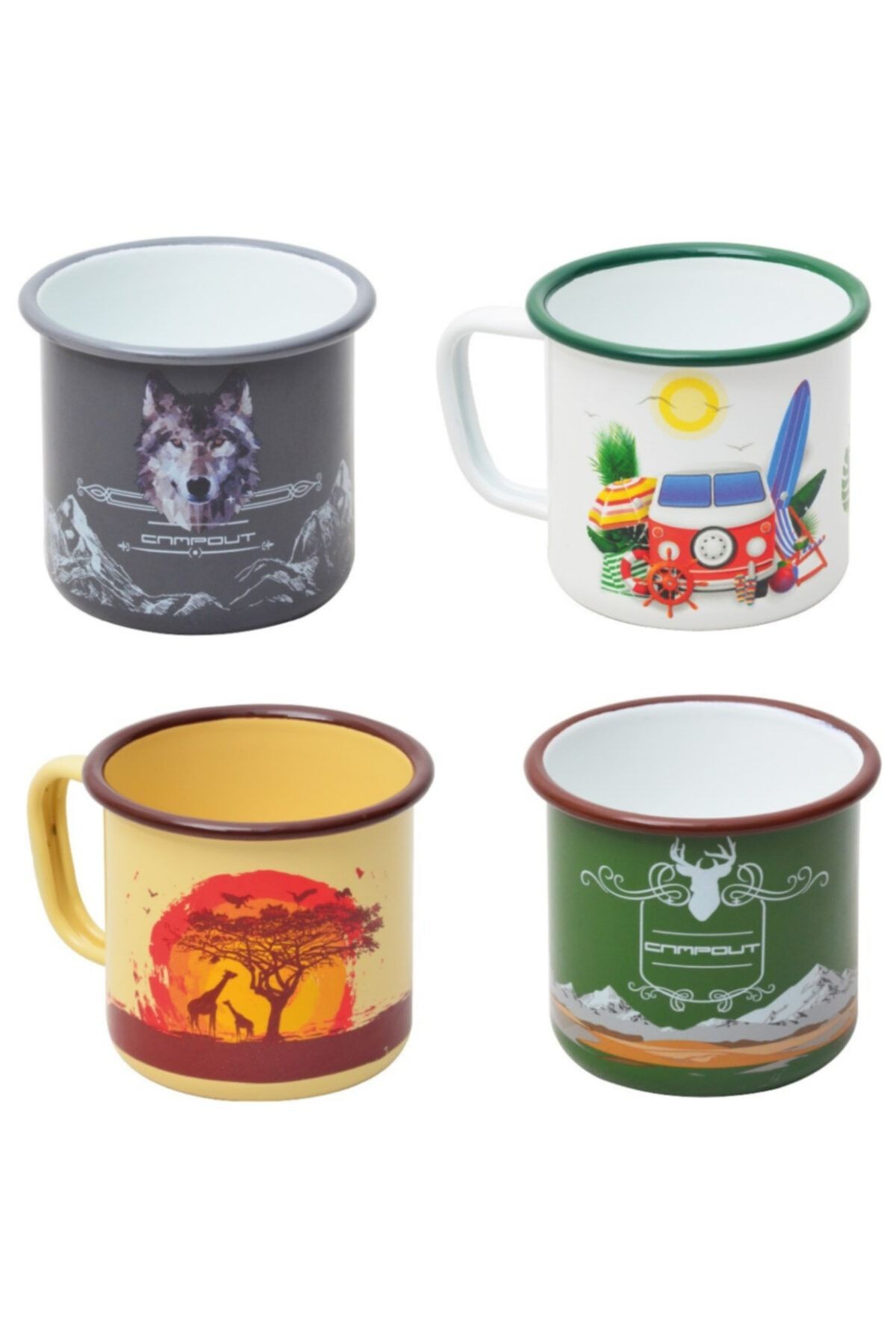 Campout Emaye Kupa Gri Kurt+Karavan+Krem+Haki Set