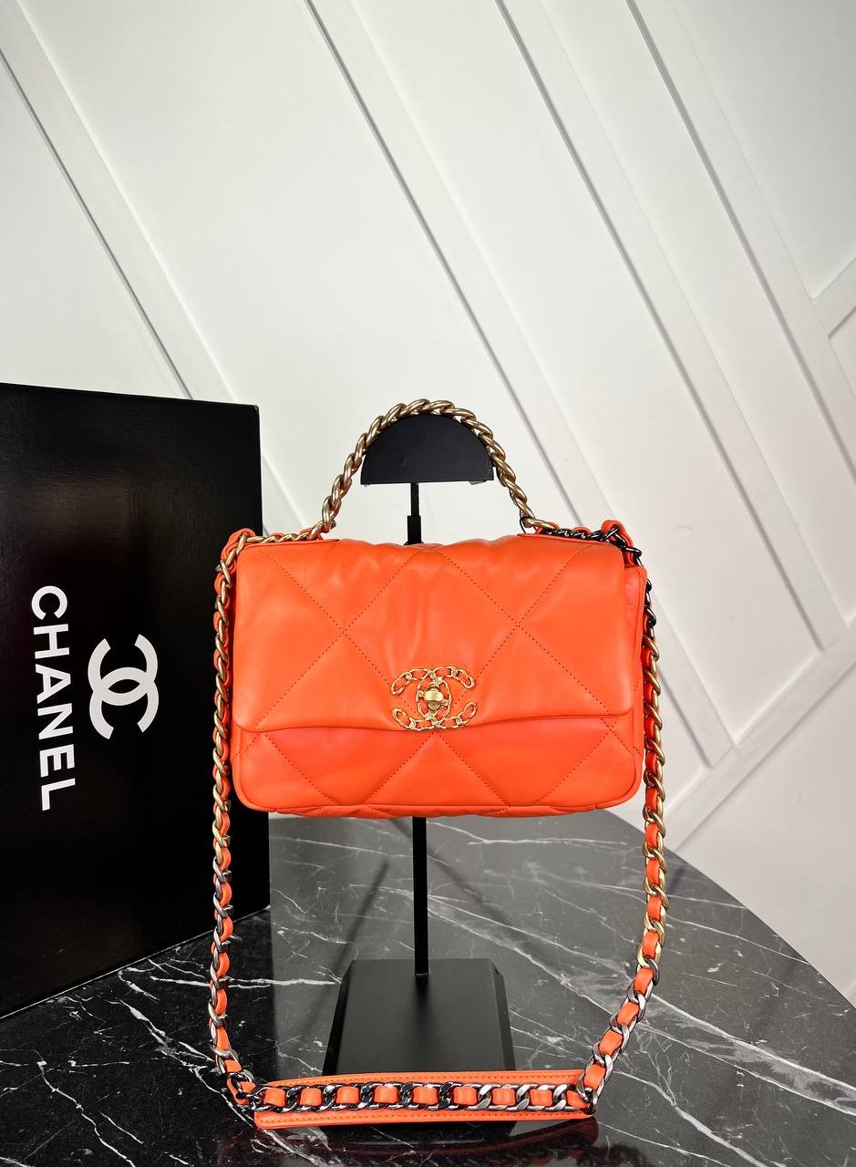 Picture of 19 Genuine Leather Flap Bag  - Orange