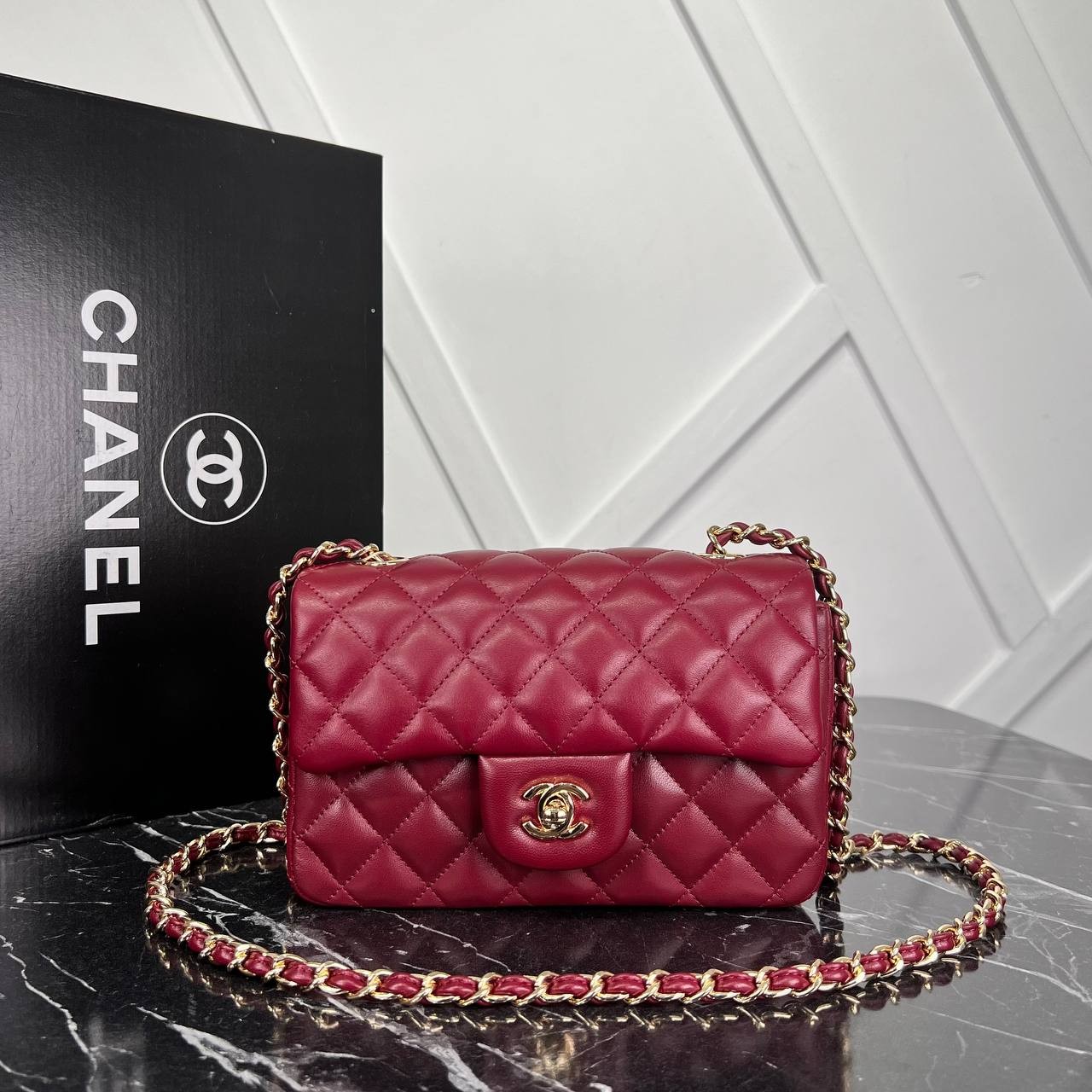 Picture of 1.55 Cappitone Mini Flap Bag  - Burgundy