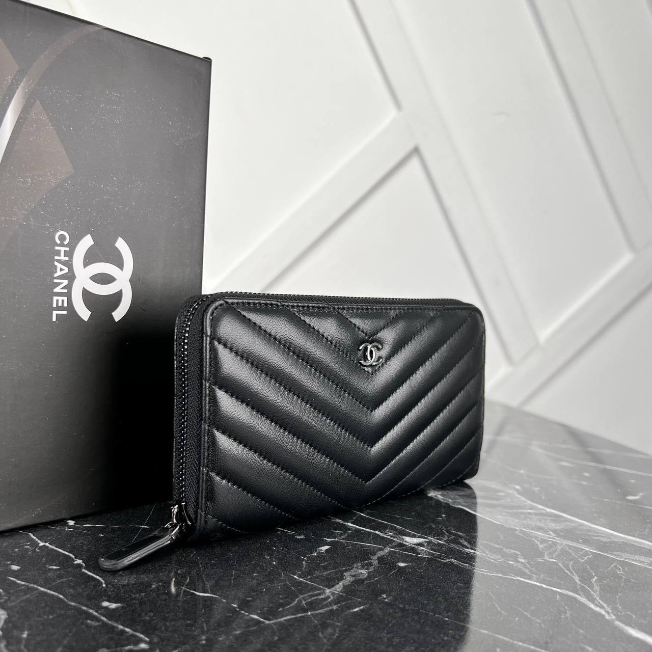 Picture of Chevron Zippy Wallet - Black Hardware