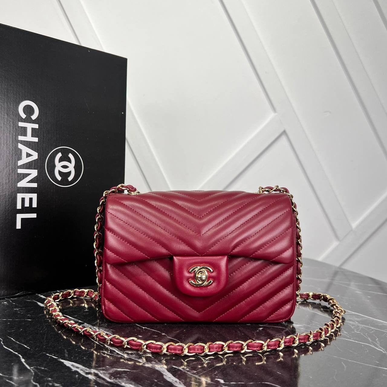 Picture of 1.55 Chevron Mini Flap Bag - Burgundy