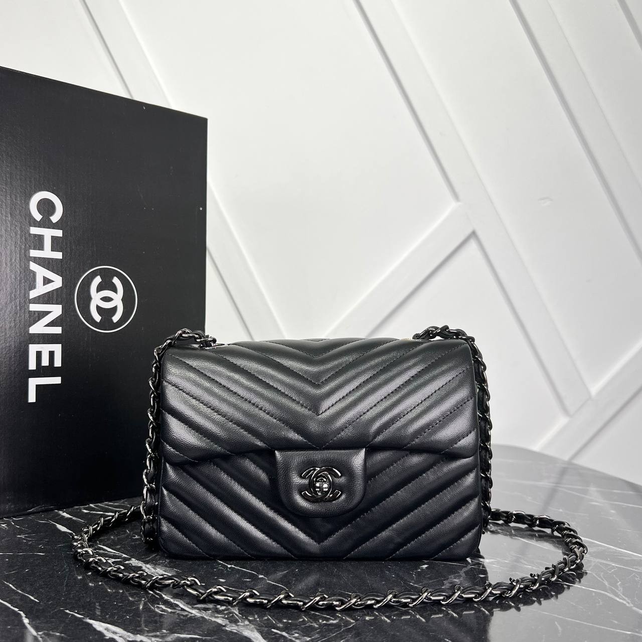 Picture of 1.55 Chevron Mini Flap Bag - Black Hardware