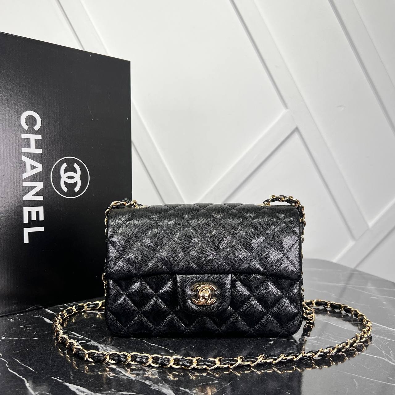 Picture of 1.55 Cappitone Mini Flap Bag  - Caviar Leather - Gold Hardware