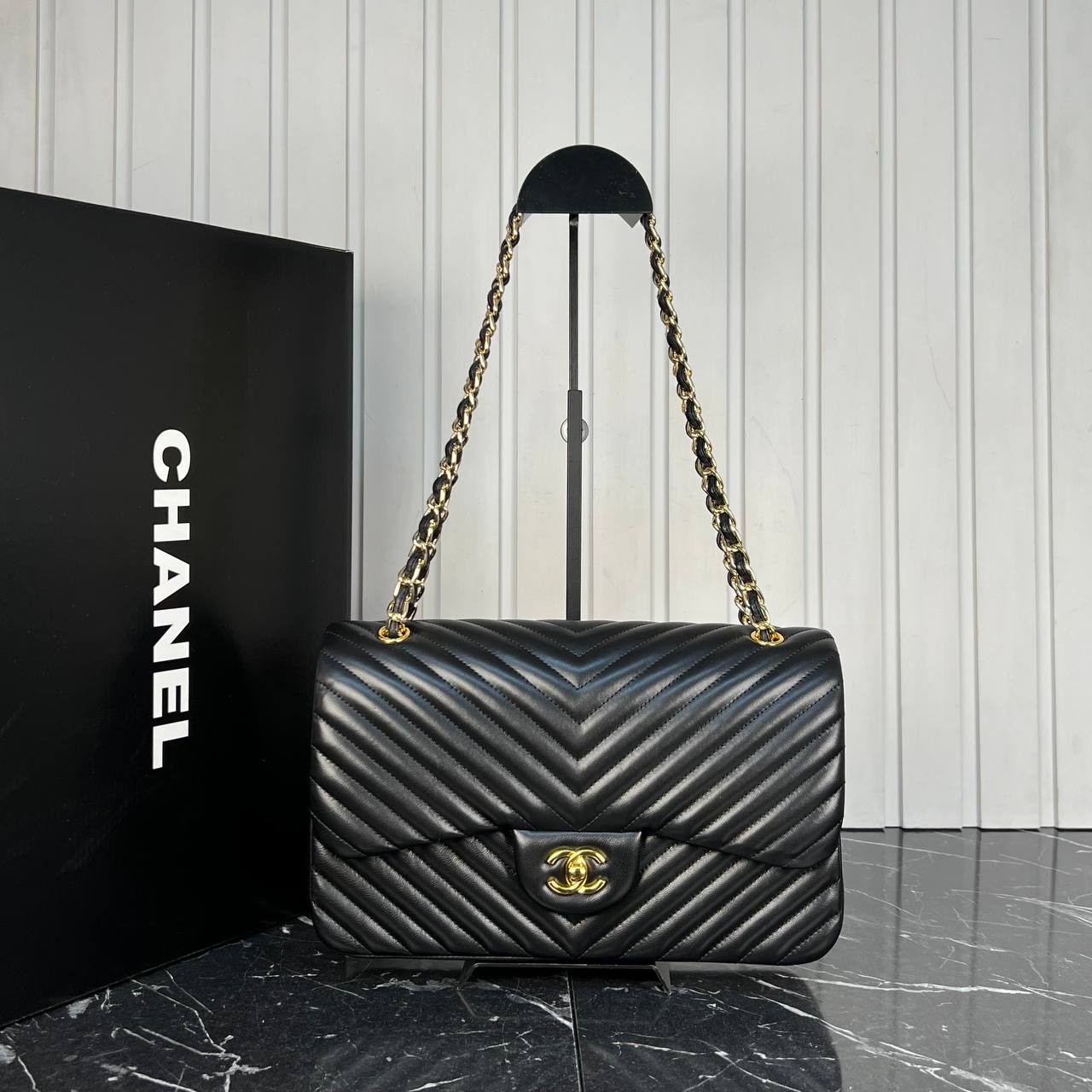 Picture of 3.55 Classic Chevron Double Flap Bag - Gold Hardware