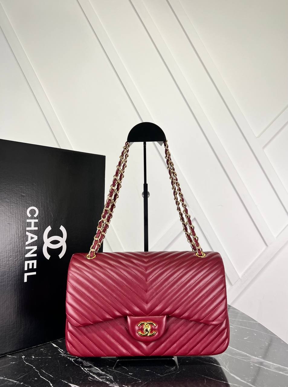 Picture of 3.55 Classic Chevron Double Flap Bag - Burgundy