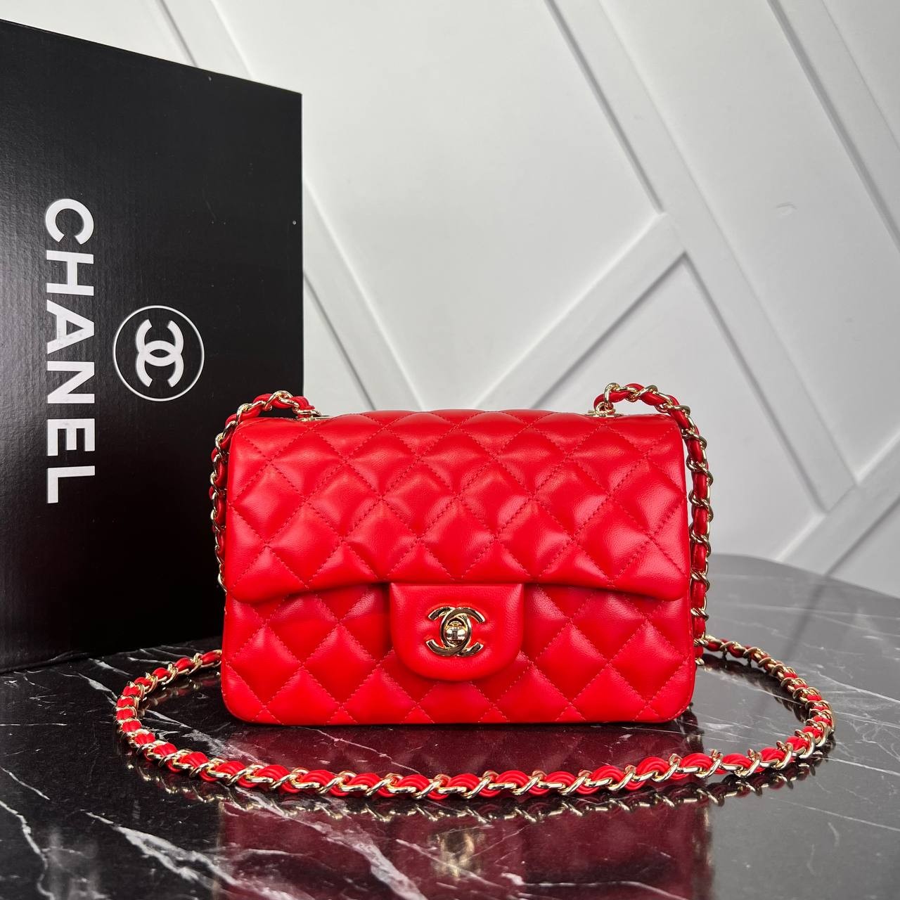 Picture of 1.55 Cappitone Mini Flap Bag  - Red