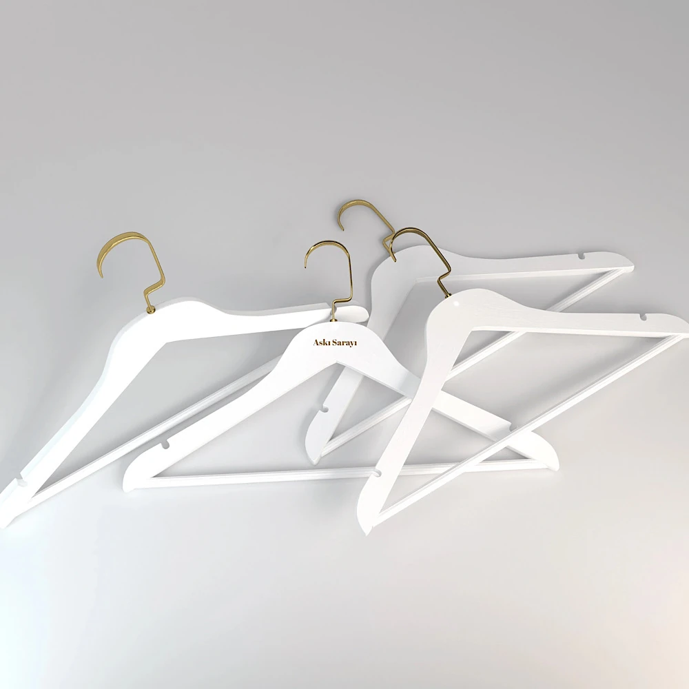 Beyaz Ahşap Kıyafet Ve Elbise Askısı Premium Özel Amerikan Kanca 