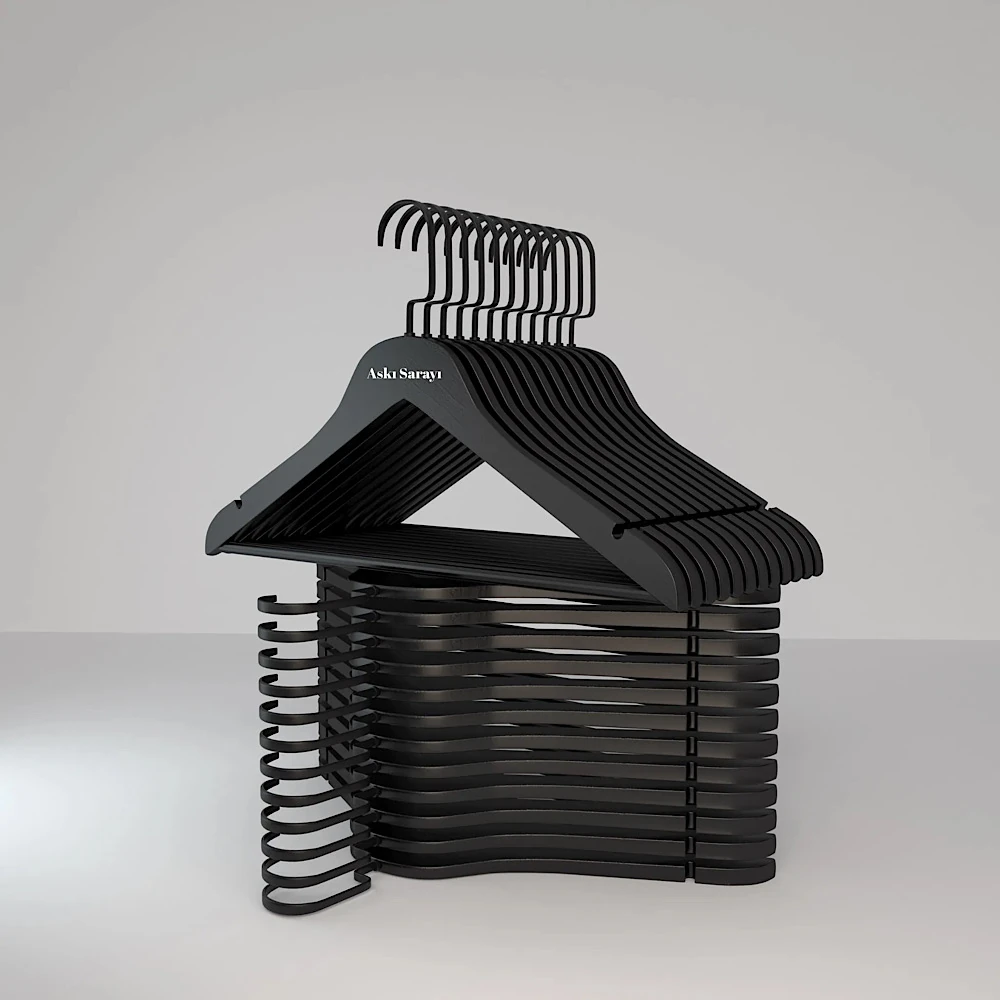 Siyah  Ahşap Kıyafet Ve Elbise Askısı Premium Özel Amerikan Kanca