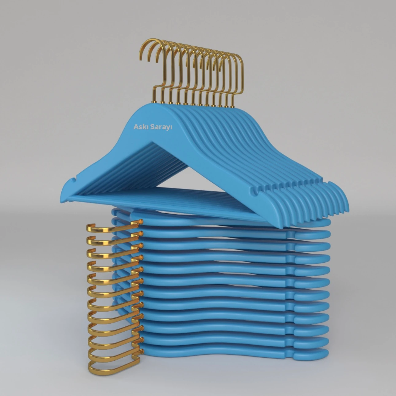 Mavi Ahşap Çocuk Ve Bebek Askısı Premium Özel Amerikan Kanca