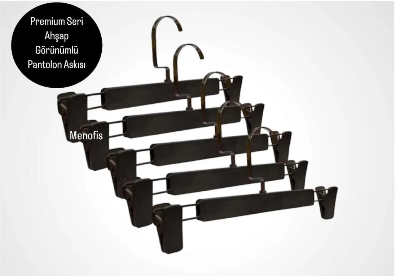 Siyah Ahşap Görünümlü Pantolon Ve Etek Askısı Premium Seri  - Siyah Amerikan Kanca