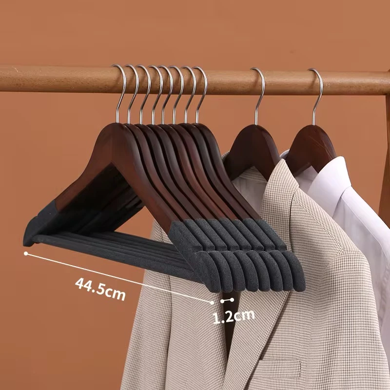 Ceviz Ahşap Kıyafet Ve Elbise Askısı Premium Özel Kadife Kaplama