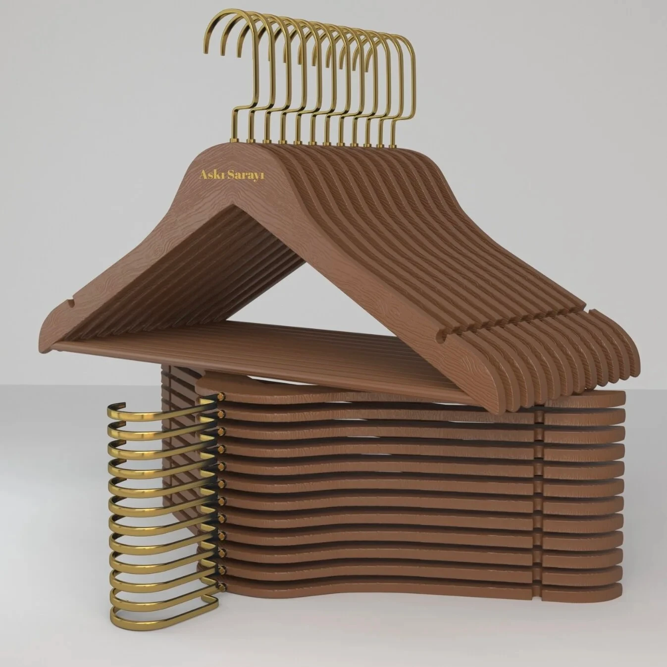 Kahverengi  Ahşap Görünümlü Plastik Elbise Askısı Premium Özel Amerikan Kanca