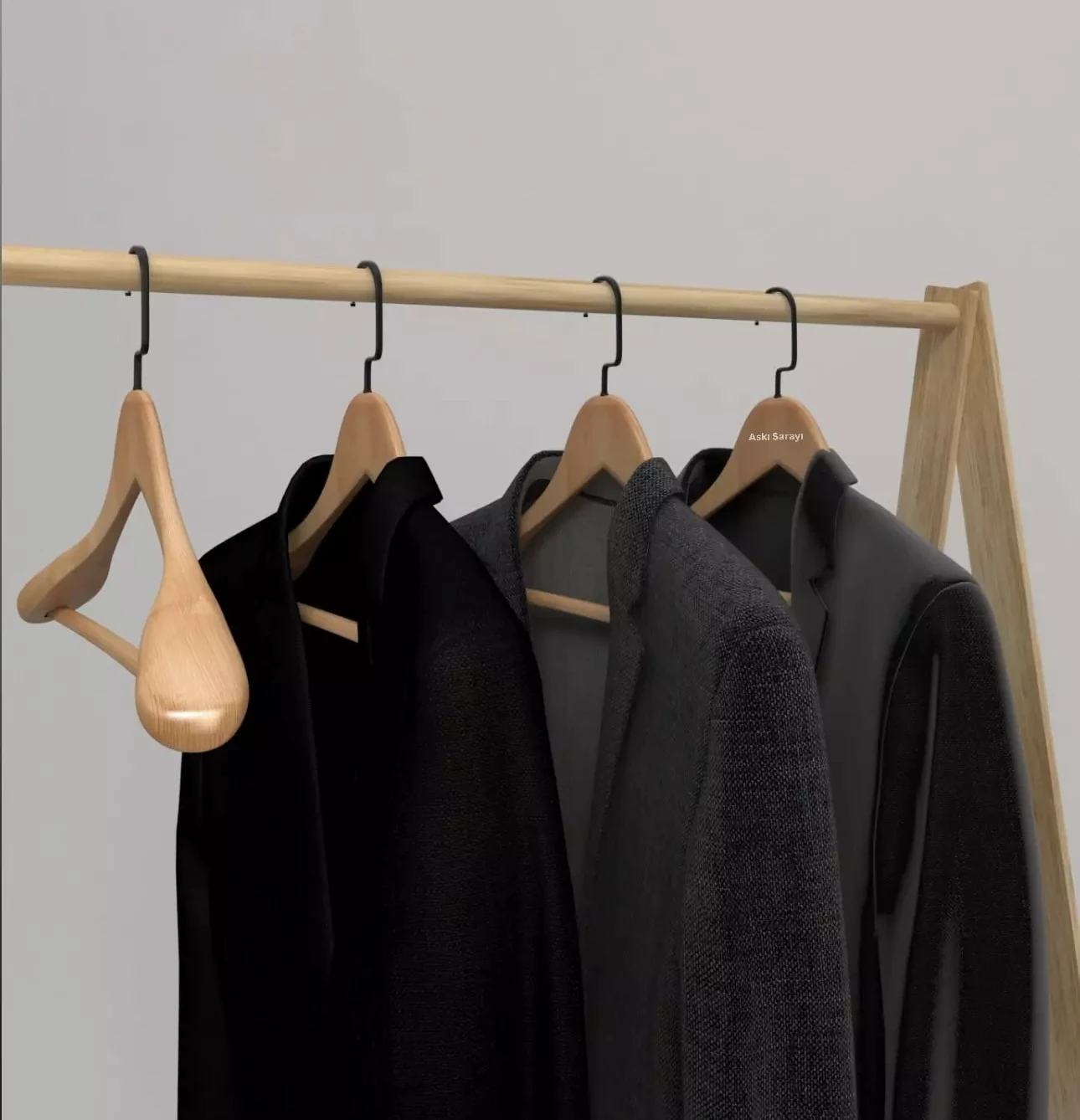 Naturel Ahşap Ceket Ve Palto Askısı Premium Özel Amerikan Kanca