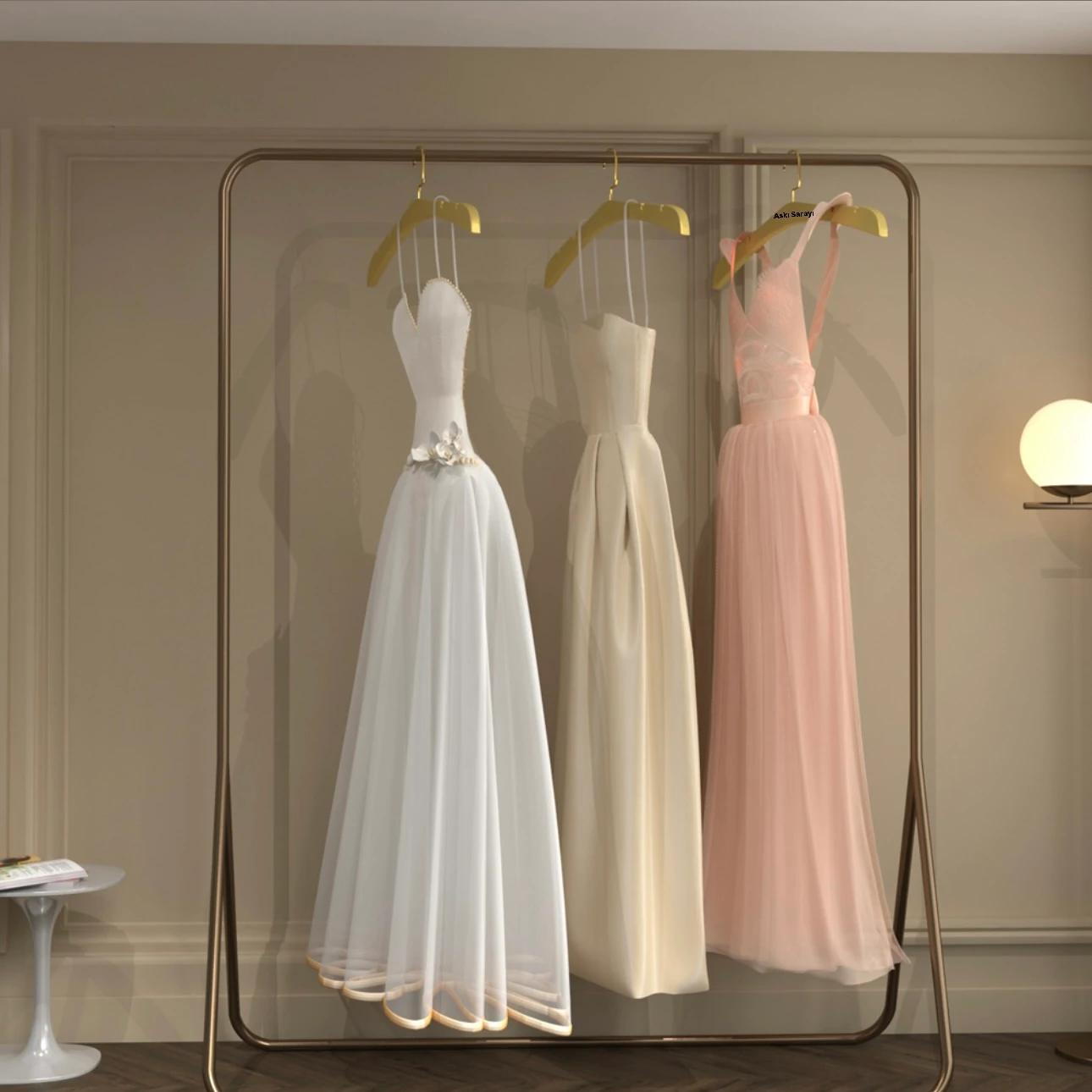 Gold Ahşap Gelinlik Ve Abiye Askısı Özel Amerikan Kanca