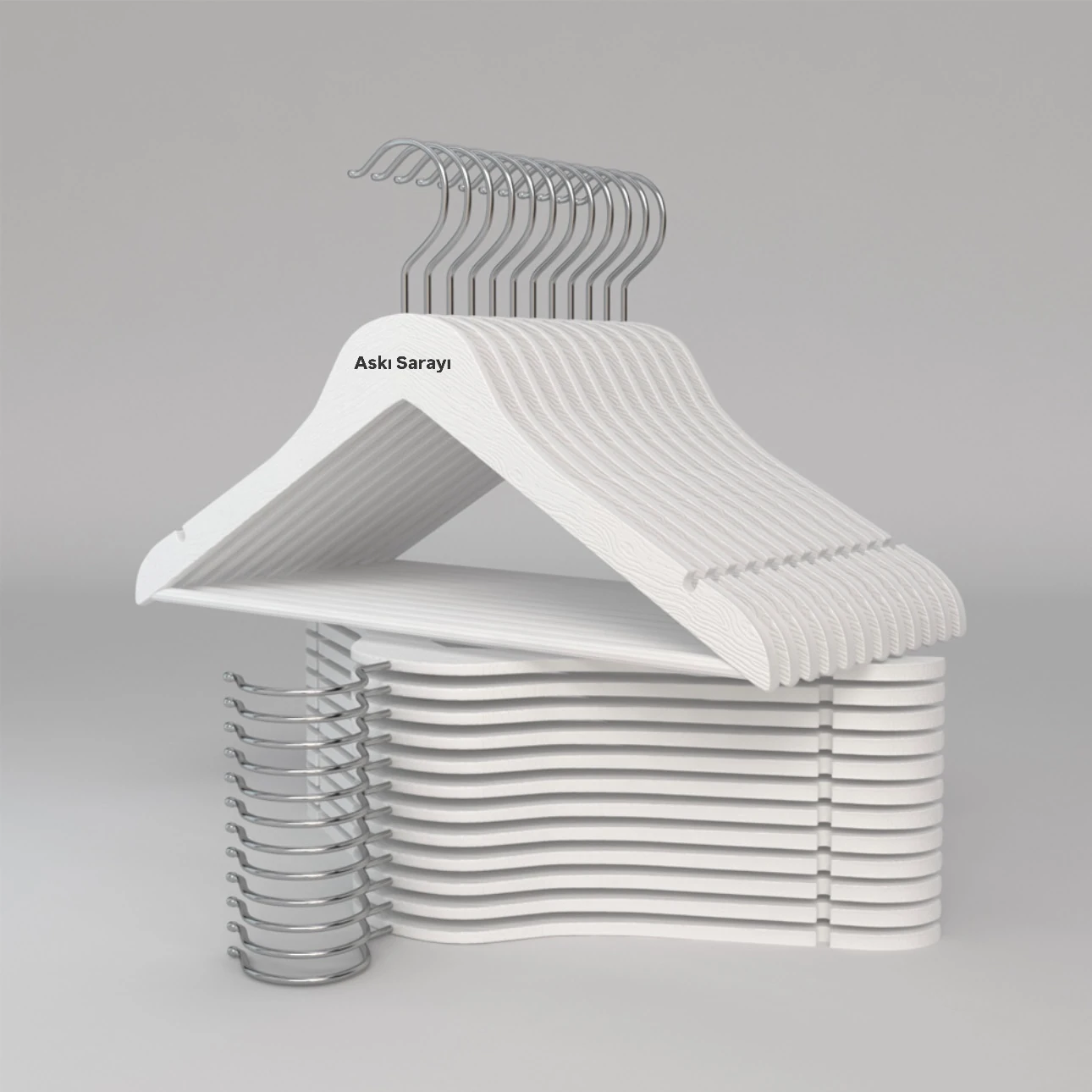 Beyaz  Ahşap Görünümlü Plastik Elbise Ve Kıyafet Askısı Standart Kanca