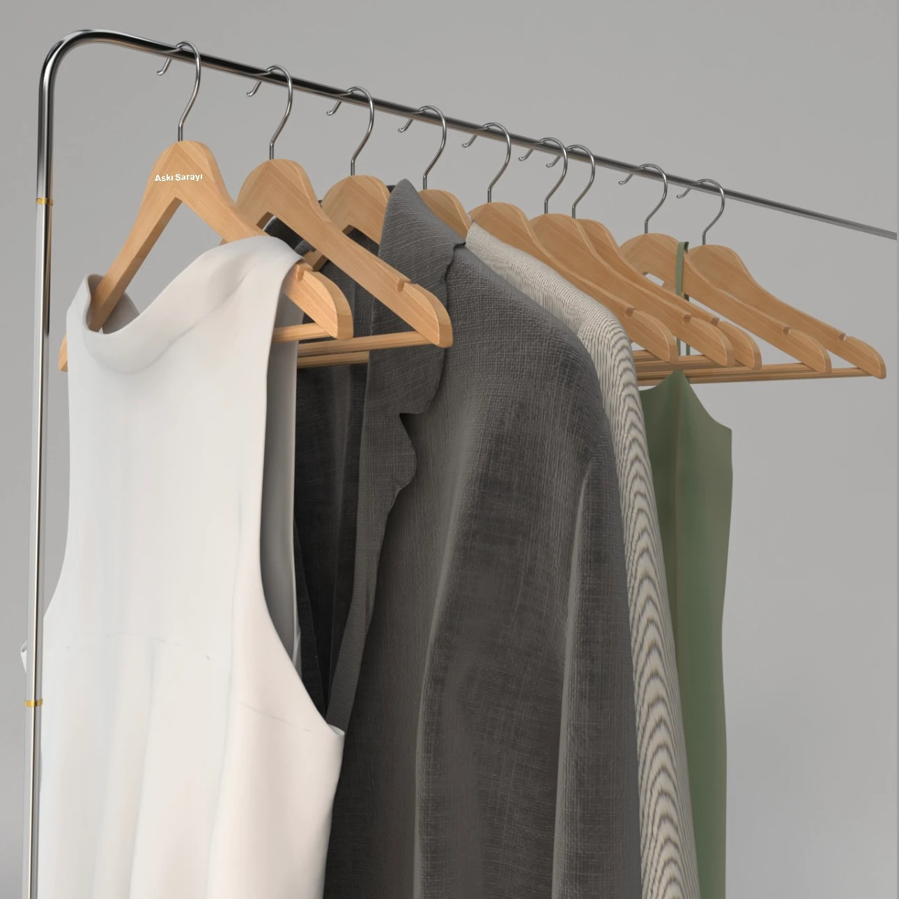 Naturel Ahşap Kıyafet Ve Elbise Askısı Standart Kanca