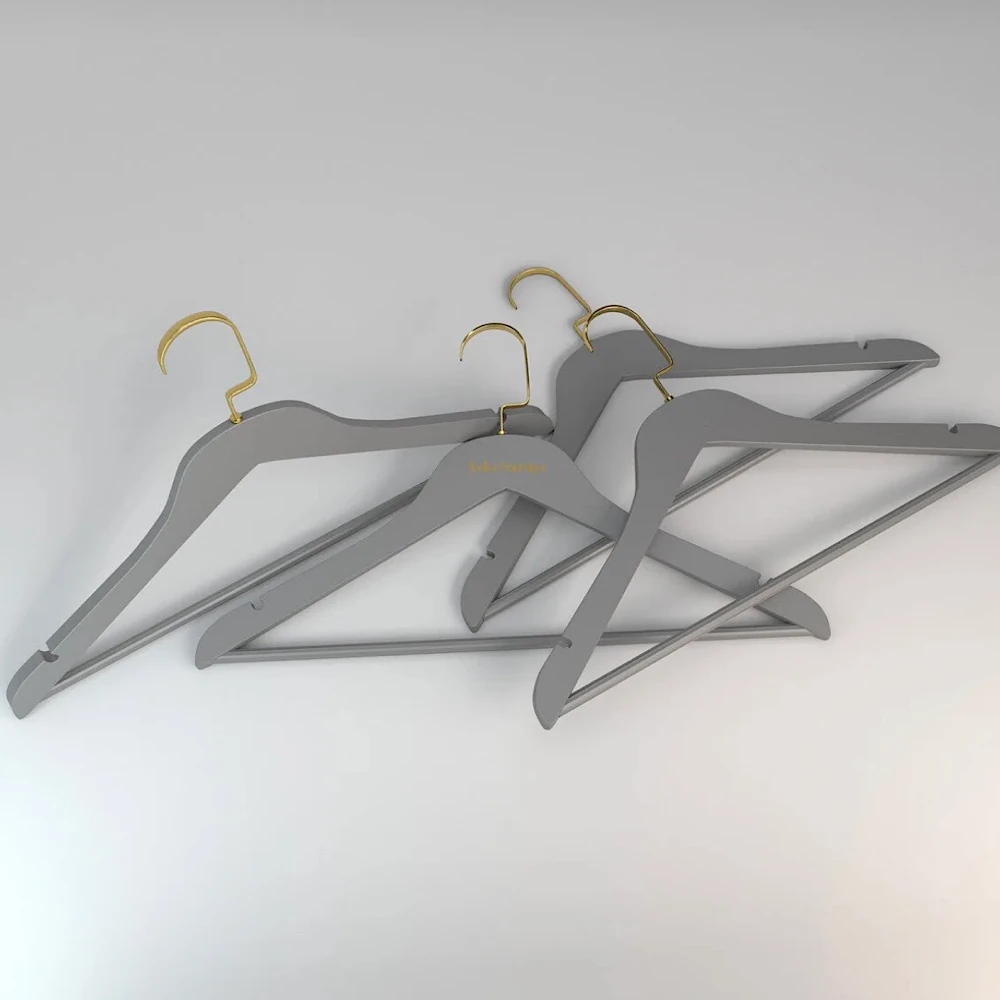 Gri  Ahşap Kıyafet Ve Elbise Askısı Premium Özel Amerikan Kanca
