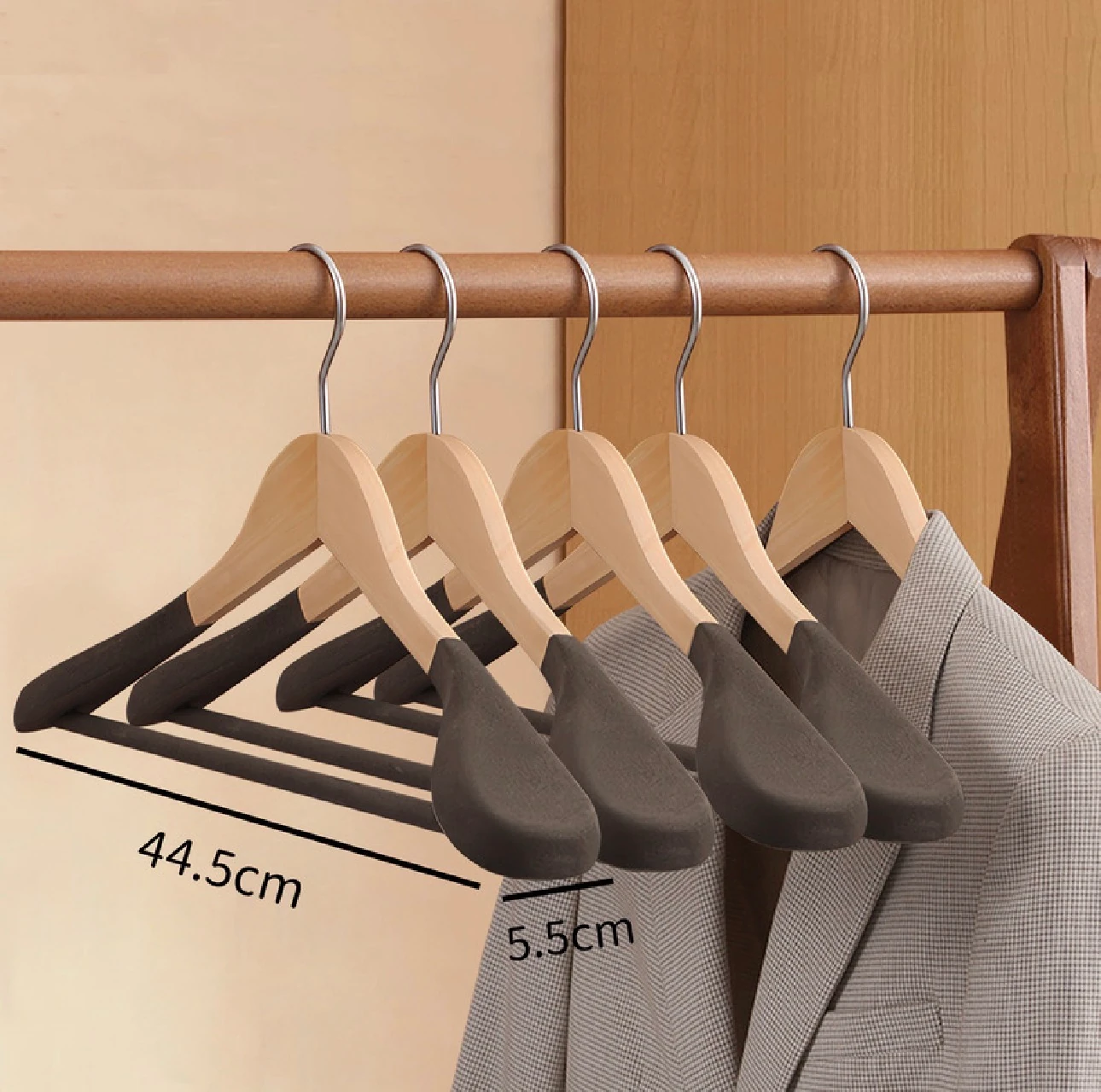 Naturel Ahşap Ceket Ve Palto Askısı Premium Özel Kadife Kaplama 