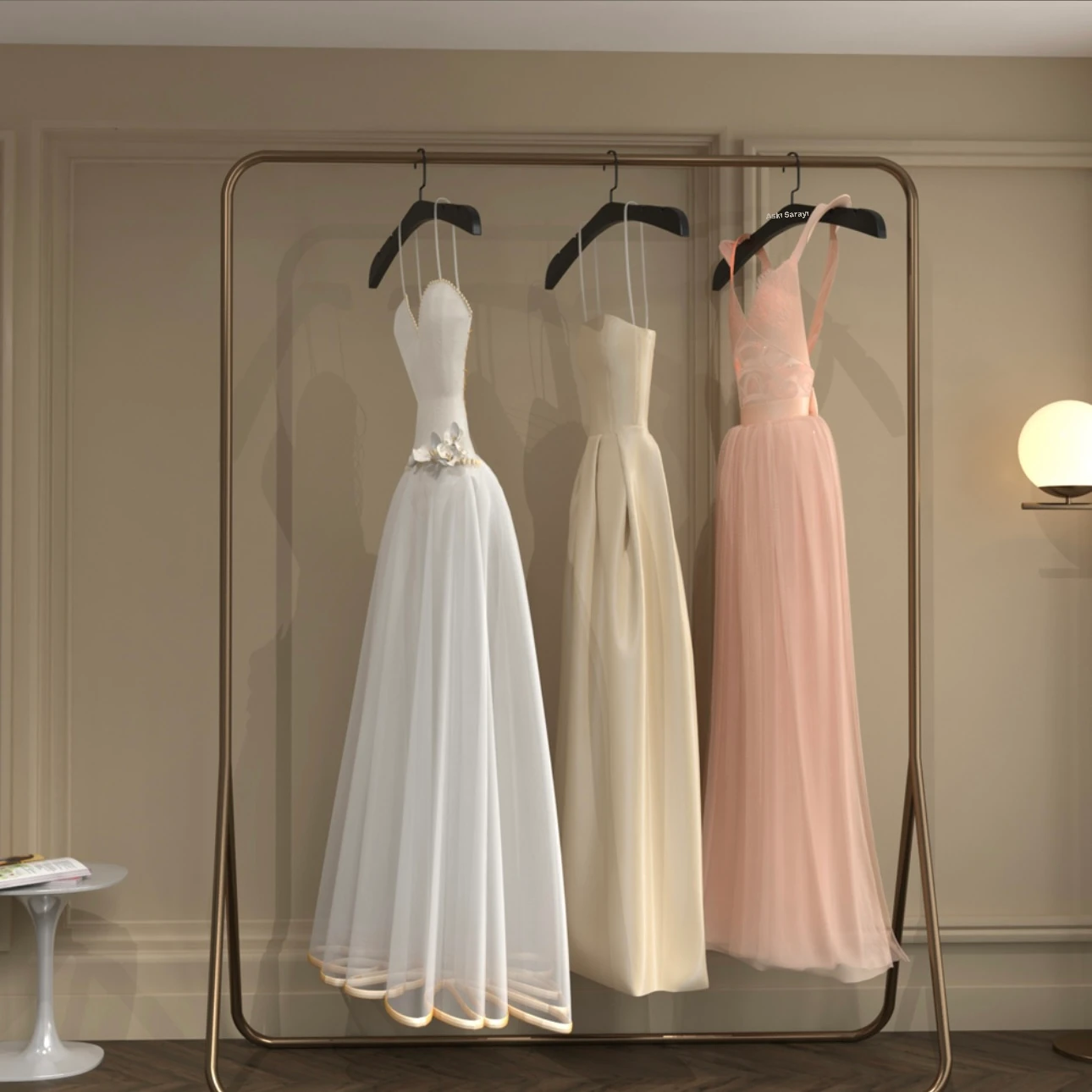 Siyah Ahşap Gelinlik Ve Abiye Askısı Özel Amerikan Kanca