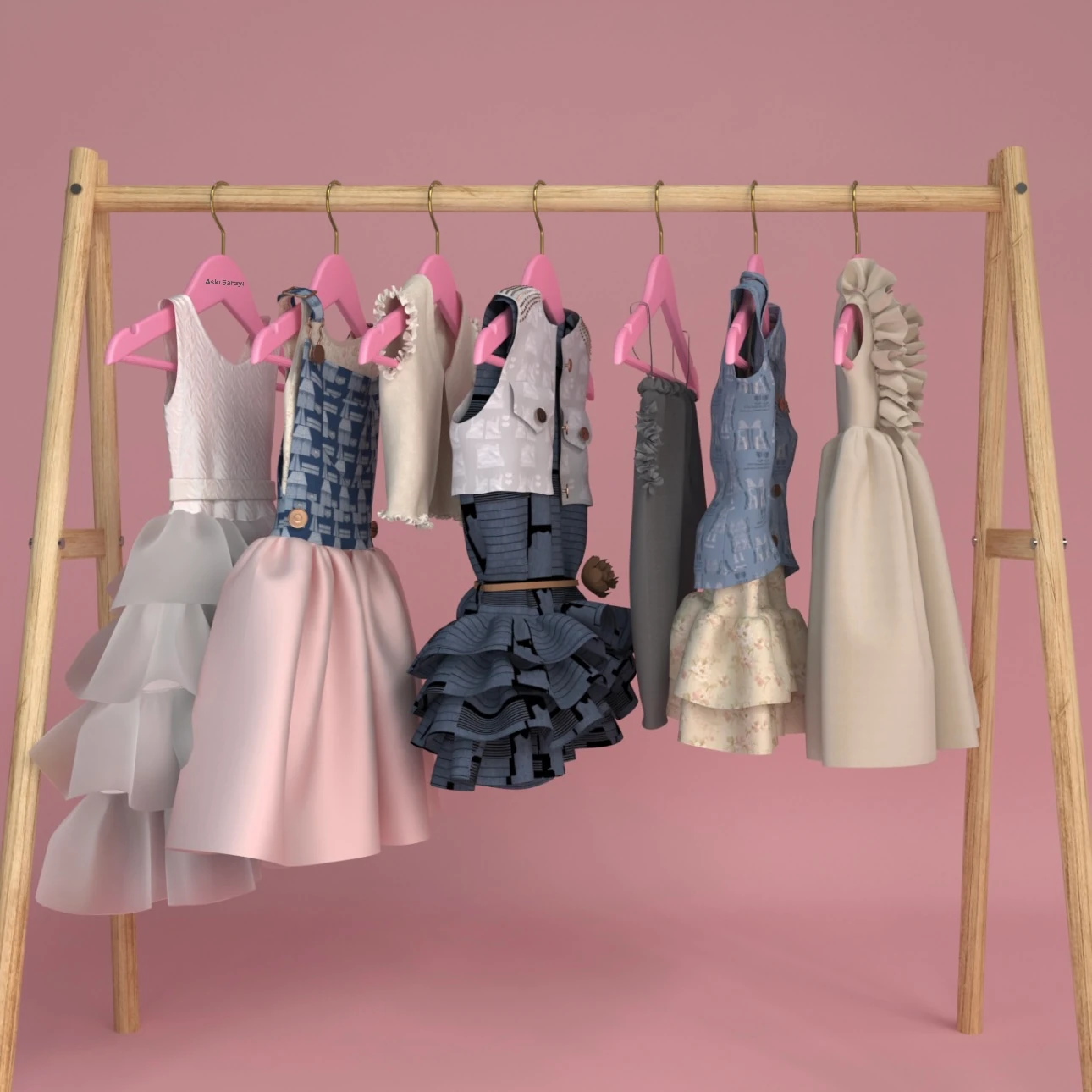 Pembe Ahşap Çocuk Ve Bebek Askısı Standart Kanca