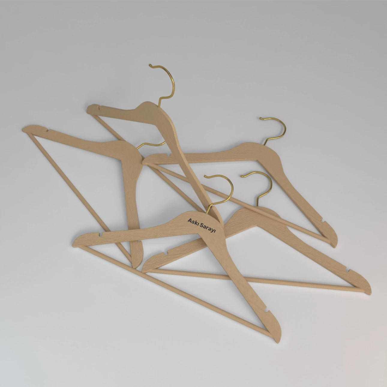 Bej Ahşap Görünümlü Plastik Elbise Ve Kıyafet Askısı Standart Kanca