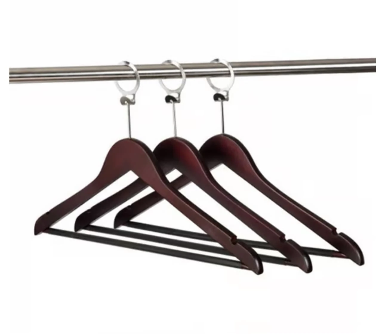 Ceviz Otel Askısı Elbise Ve Kıyafet Askısı Otel Çivili ( Anti Hırsızlık Önleyici )+ Otel Halkası Dahil