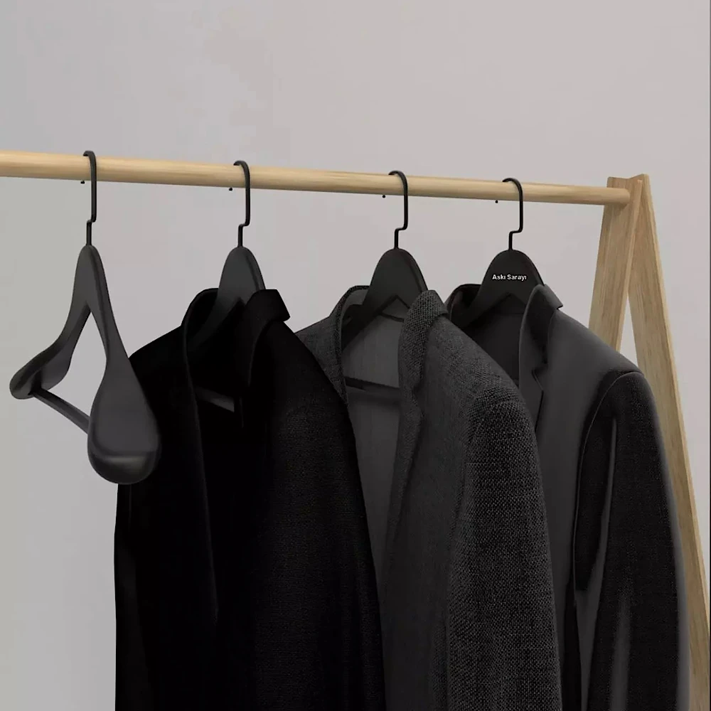 Siyah Ahşap Ceket Ve Palto Askısı Premium Özel Amerikan Kanca 