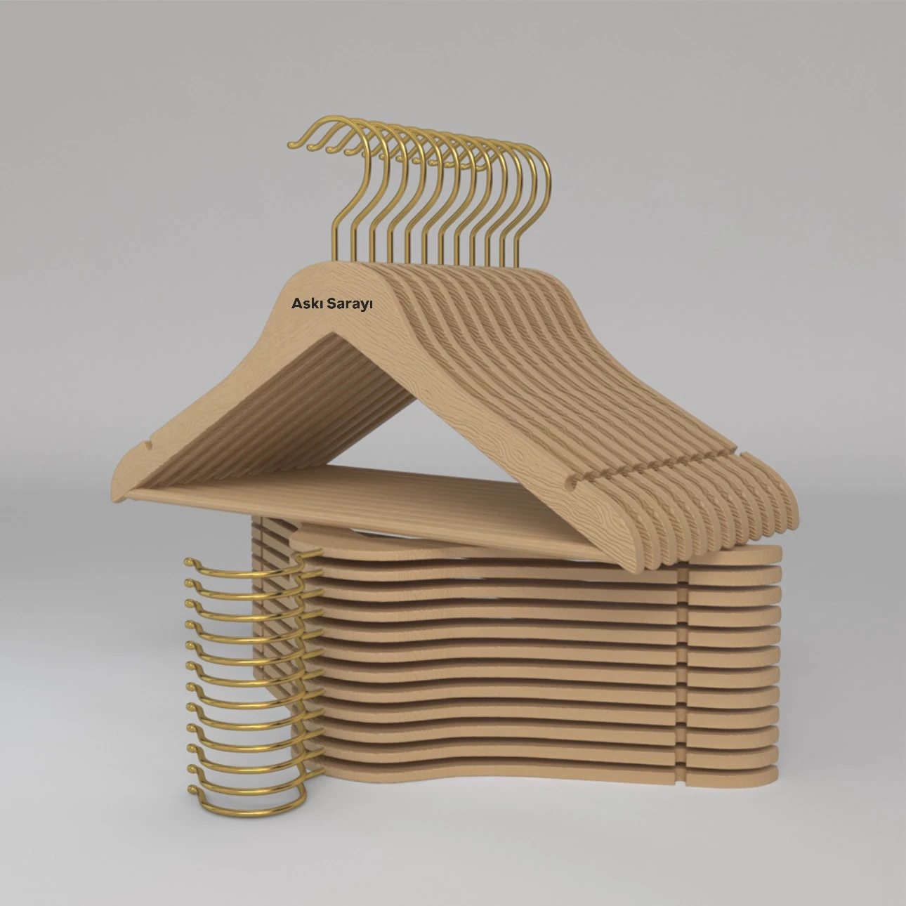 Bej Ahşap Görünümlü Plastik Elbise Ve Kıyafet Askısı Standart Kanca