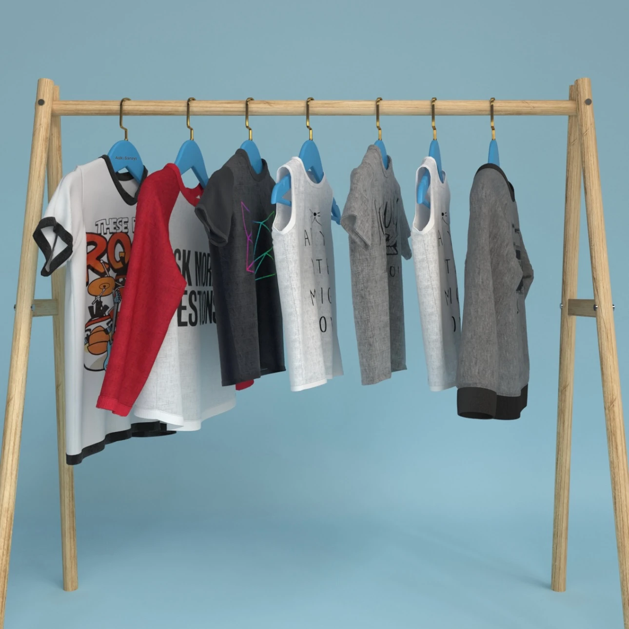 Mavi Ahşap Çocuk Ve Bebek Askısı Premium Özel Amerikan Kanca