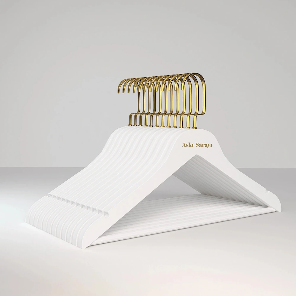 Beyaz Ahşap Kıyafet Ve Elbise Askısı Premium Özel Amerikan Kanca 