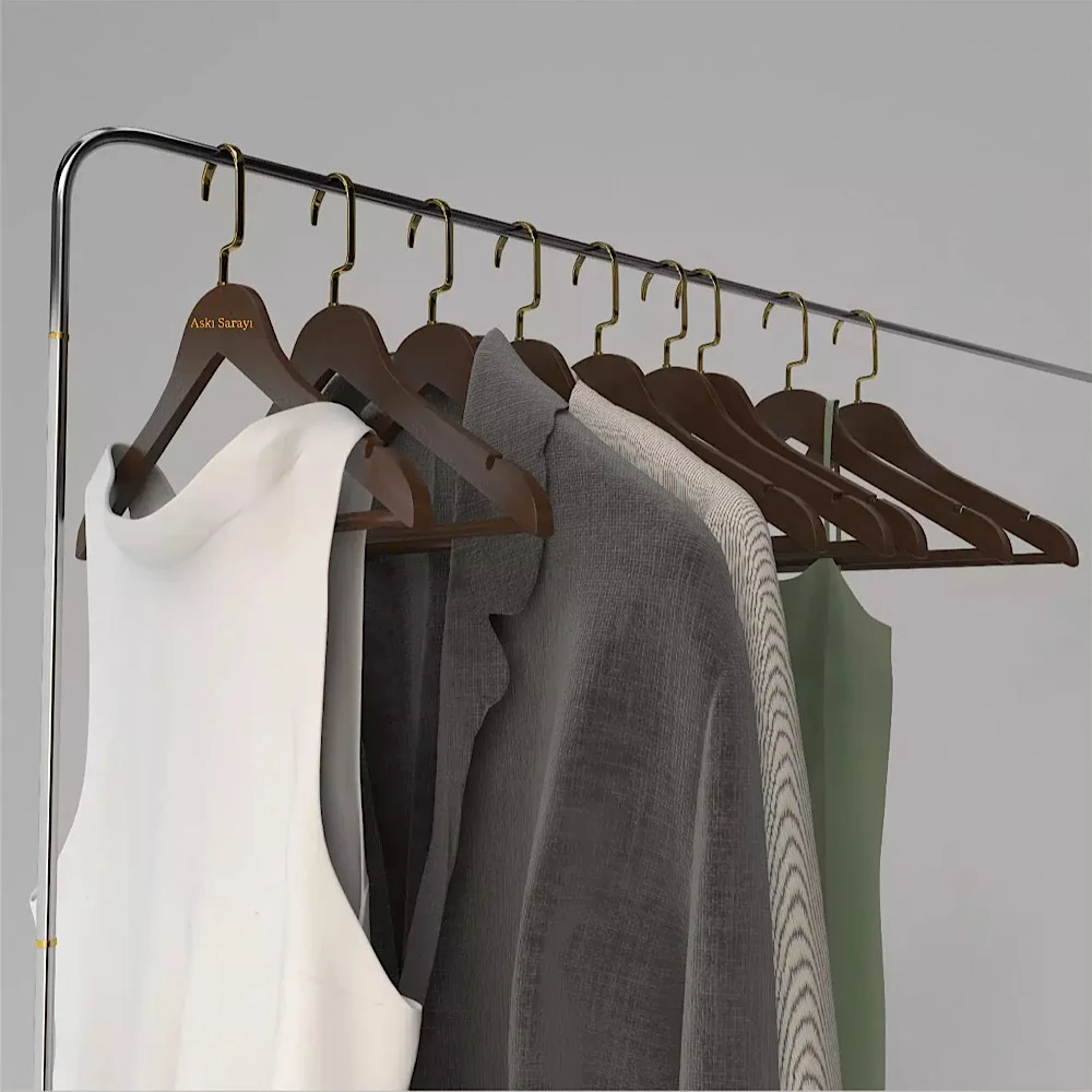 Ceviz  Ahşap Kıyafet Ve Elbise Askısı Premium Özel Amerikan Kanca