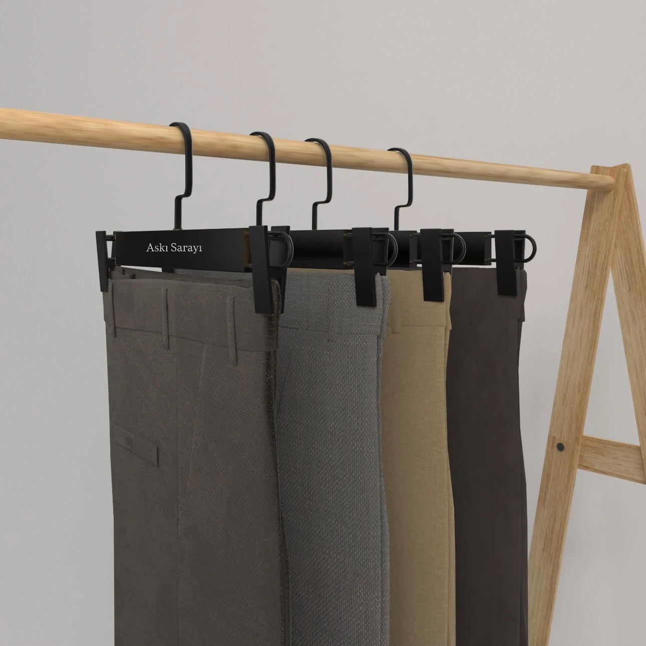 Siyah Ahşap Pantolon Ve Etek Askısı Premium Özel Amerikan Kanca