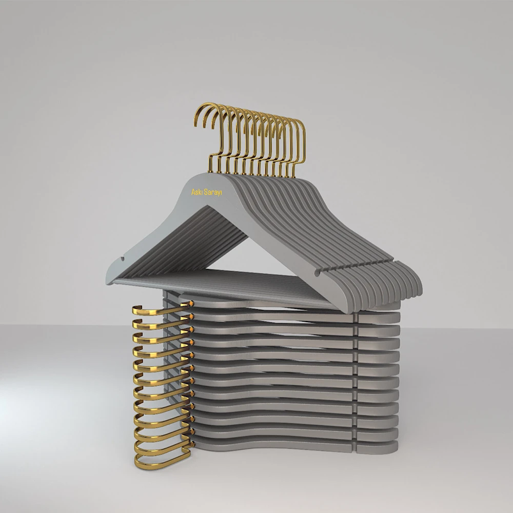 Gri  Ahşap Kıyafet Ve Elbise Askısı Premium Özel Amerikan Kanca